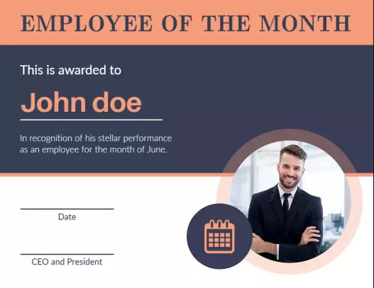 Portrait employee of the month certificate 