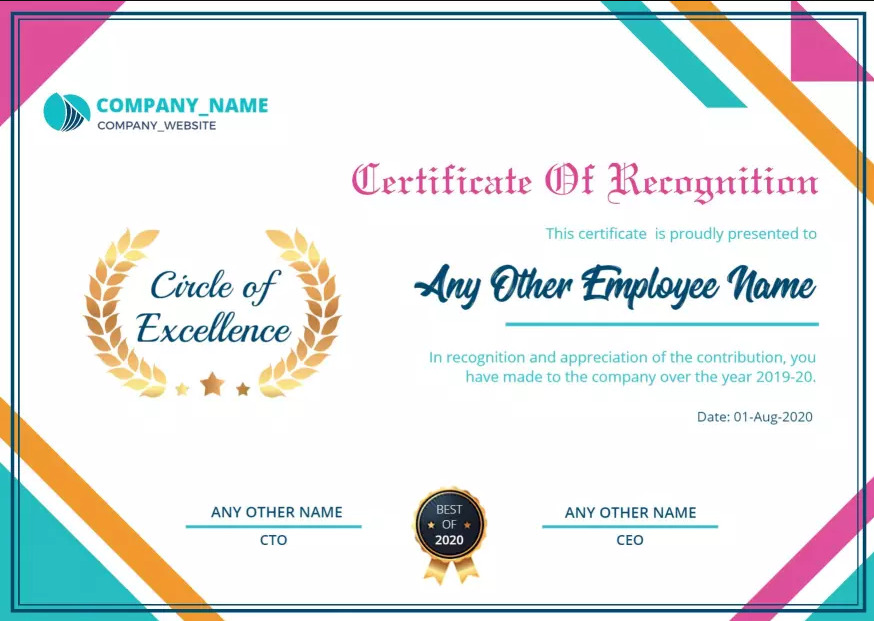 Colorful employee of the month certificate template