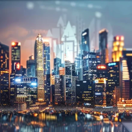 AI powered Southeast Asian city skyline displayed on laptop, symbolizing digital infrastructure investment growth.
