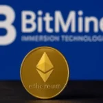 Bitmine Immersion Technologies logo behind an Ethereum coin highlighting its growing ETH treasury holdings.