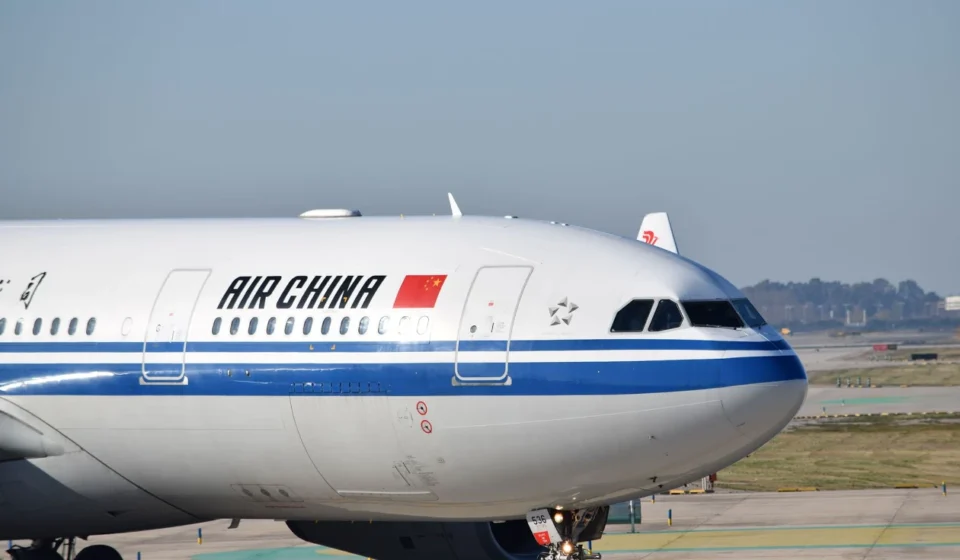 Air China Airbus passenger jet parked on the airport tarmac before an international commercial flight departure.