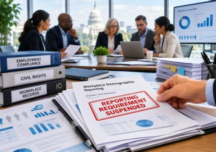 Corporate leaders review workplace compliance documents as U.S. employment reporting rules change.