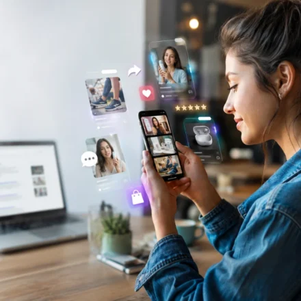 Gen Z shopper discovering products through social video as traditional search fades into background.