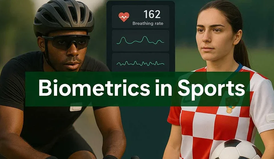 Athletes wear biometric monitors during sports to track health metrics for safe competition in extreme weather.
