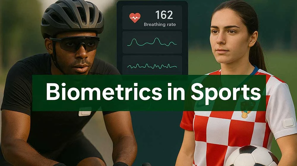 Athletes wear biometric monitors during sports to track health metrics for safe competition in extreme weather.