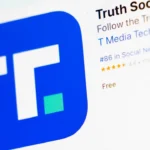 Truth Social app listing displayed on a mobile screen highlighting the platform and its branding online.