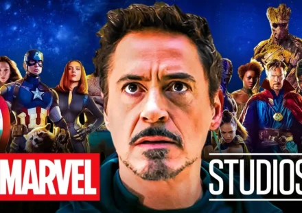 Marvel Studios heroes led by Iron Man with Captain America, Doctor Strange, Groot, and Avengers ensemble backdrop