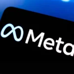 Meta logo displayed on a smartphone screen with a financial market chart, symbolizing AI investment growth.