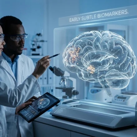 Scientists examine early subtle brain biomarkers for pre-symptomatic dementia using advanced imaging technology.