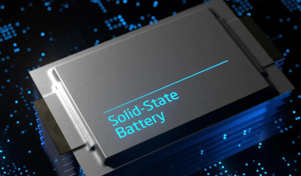 Solid state battery cell concept illustrating advanced energy storage for safer fast charging EV batteries.