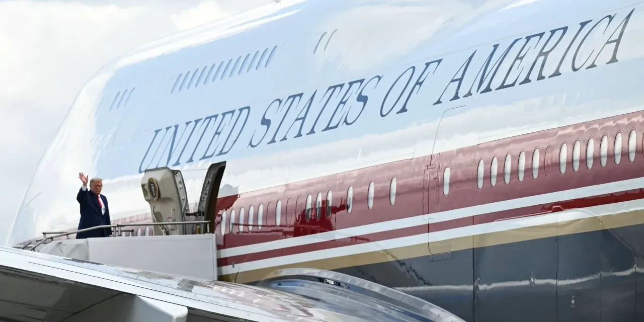 US president waves beside Air Force One before departure amid heightened security during overseas trip