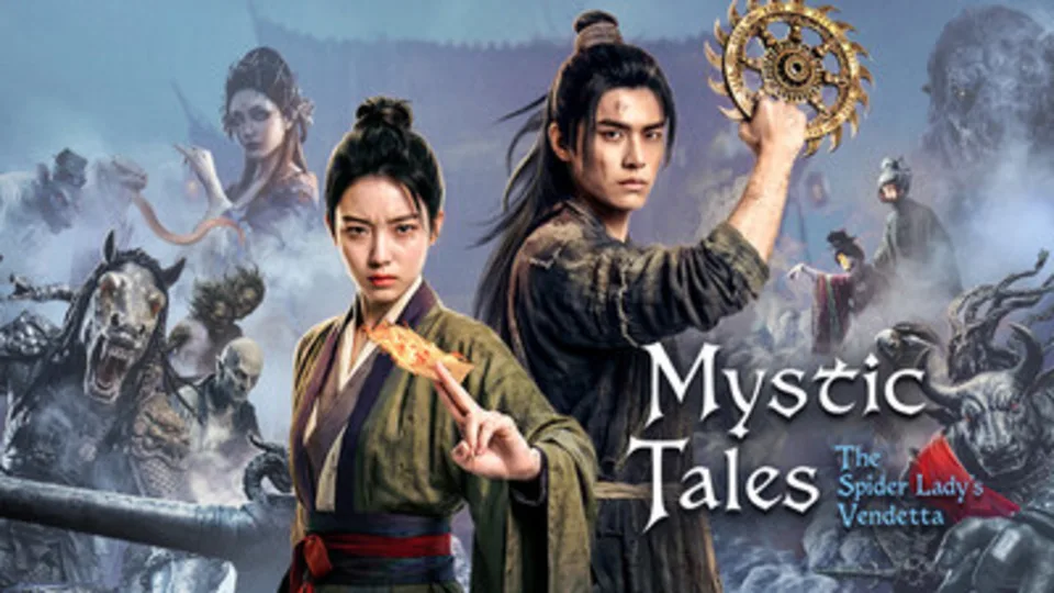 Mystic Tales: The Spider Lady's Vendetta poster featuring two heroes facing dark supernatural foes.