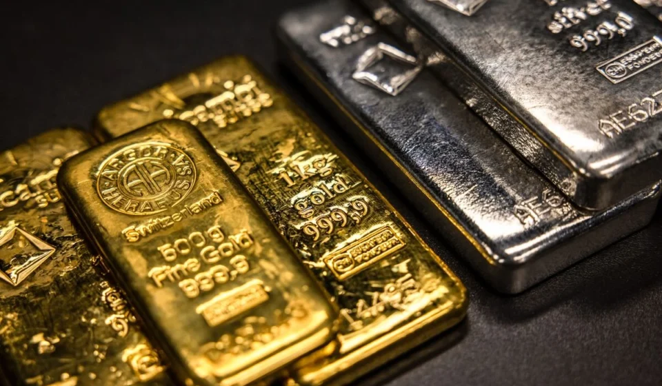 Bullion Rally Accelerates as Gold and Silver Surge on Fed Policy Cues Gold and silver bullion bars stacked together, reflecting demand for precious metals in markets now.