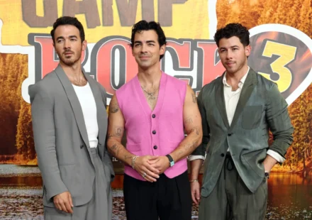 Jonas Brothers pose together at a Camp Rock 3 promotional event, marking their franchise reunion today.