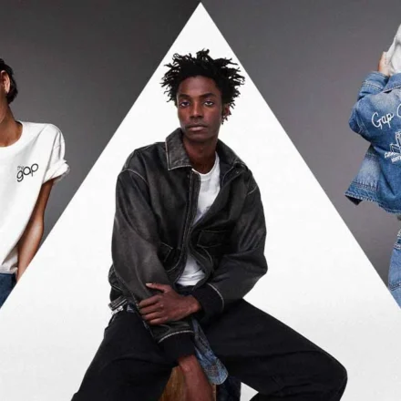 Gap models wearing casual denim and logo apparel in studio for Gap brand fashion campaign and expansion launch