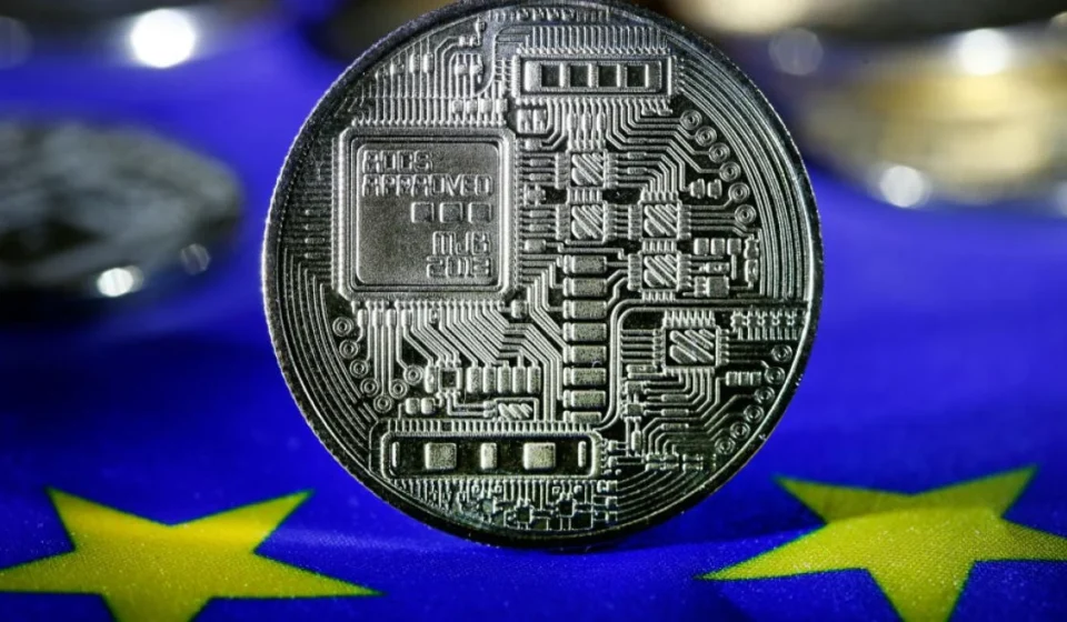 Global Central Banks Coordinate Strategy on Digital Currency Frameworks Digital coin on the European Union flag symbolizing central bank digital currency coordination talks