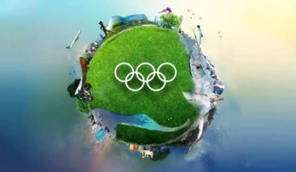IOC Adopts Climate-Adaptive Hosting Requirements for Future Games Green Olympic landscape showing Olympic rings, venues, cyclists, and climate resilient elements now.