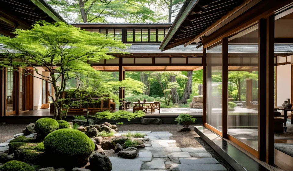International Building Council Standardizes Net-Zero Housing Directives Traditional Japanese style home surrounds a peaceful garden with sustainable, nature focused design.