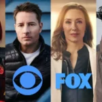 TV network actors representing ABC, CBS, FOX and NBC in a promotional image for fall 2026 schedules.