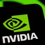 Nvidia logo displayed on a black card against a vivid green background, symbolizing AI technology.