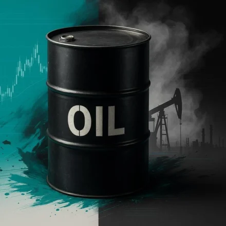 Black oil barrel, price chart, pumpjack and smoke symbolizing rising crude prices amid Iran tensions