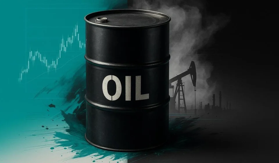 Oil Prices Surge Amid Stalled U.S.–Iran Negotiations Black oil barrel, price chart, pumpjack and smoke symbolizing rising crude prices amid Iran tensions