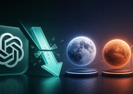 Illustration of OpenAI logo, falling prices for Luna and Terra AI models with rising growth chart up