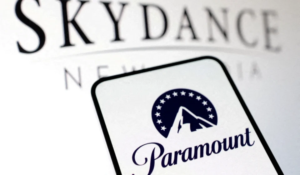 Paramount Skydance Releases First Post-Merger Quarterly Results Paramount logo displayed on a device screen with the Skydance name blurred in the background.