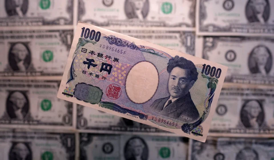 U.S. Intervenes in Foreign Exchange Markets to Support Japanese Yen Japanese 1,000 yen banknote displayed over U.S. dollar bills, illustrating foreign exchange markets and trade.