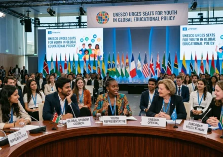 UNESCO officials and student delegates discuss youth participation in global education policy at an international forum.