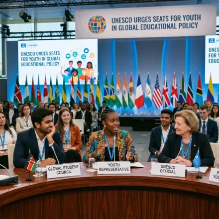 UNESCO officials and student delegates discuss youth participation in global education policy at an international forum.