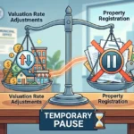 Illustration of valuation rate changes causing temporary pause in property registration procedures today.