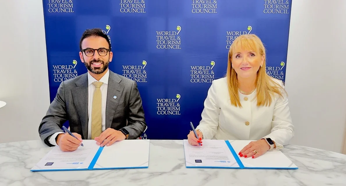 WTTC and World Governments Summit representatives sign a global travel partnership at a formal event