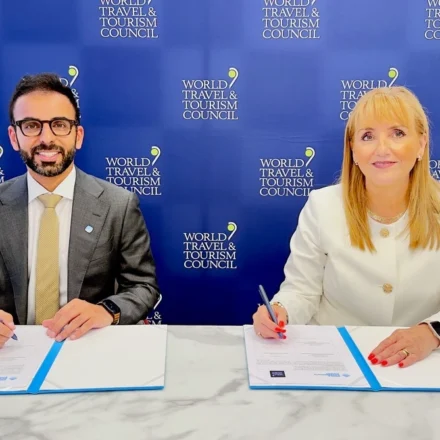 WTTC and World Governments Summit representatives sign a global travel partnership at a formal event